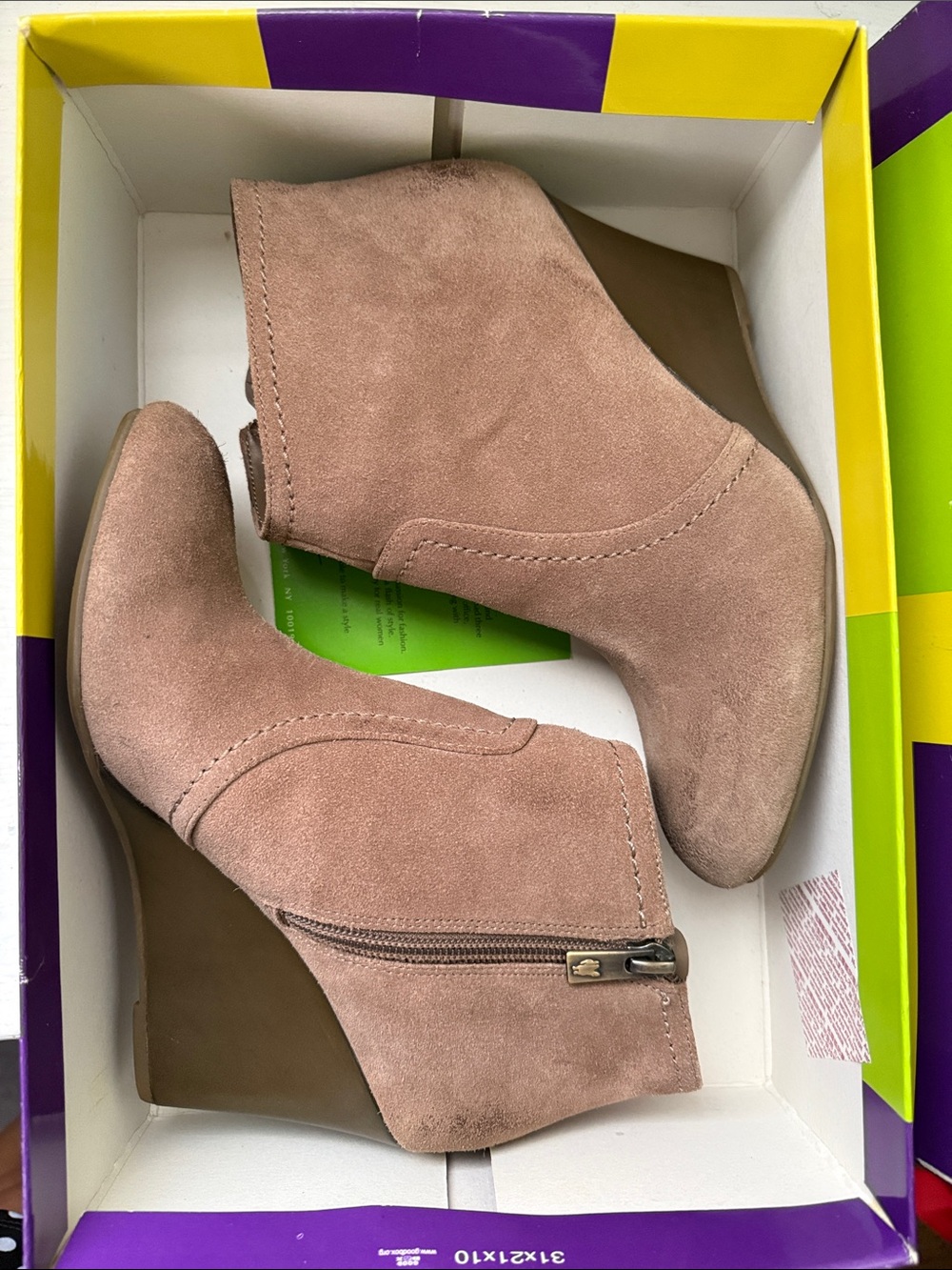 libby. edelman Blush Suede Wedge Ankle Booties
